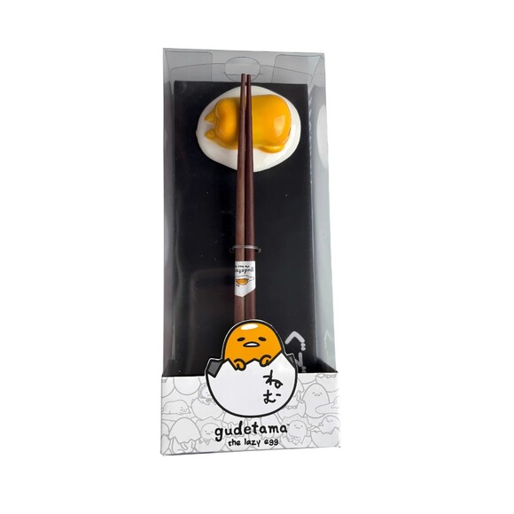 Sanrio 2020s Gudetama Chopsticks & Rest Set - Kawaii Kitchen Collectible - Picture 3 of 6